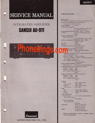 Sansui AU-D11 Stereo amplifier Service manual