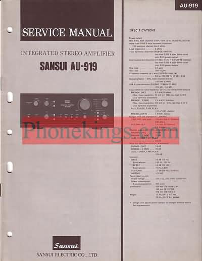Sansui AU-919 amplifier Service manual