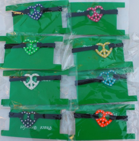 Crystal Rhinestone Heart Shaped Peace Sign Bracelet NEW!
