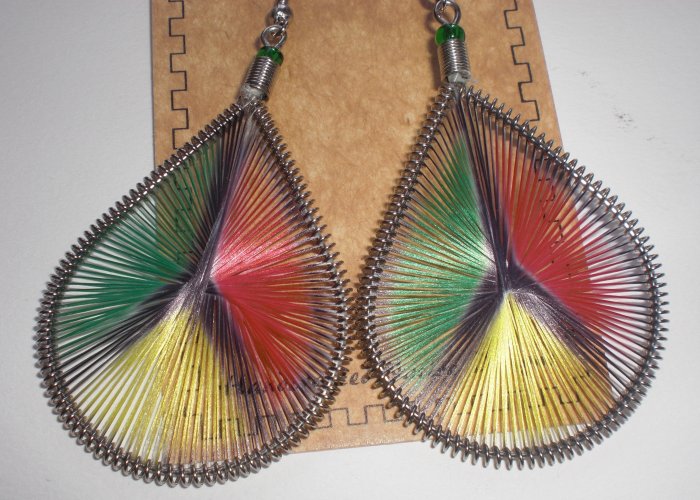 Pear Shaped Rastafarian Peace Threaded Earrings