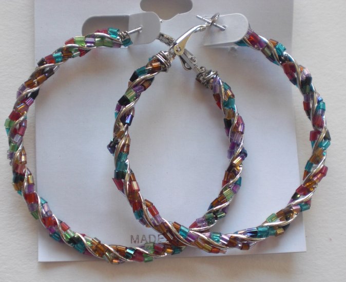 Beaded Hoop Earrings (Rainbow)