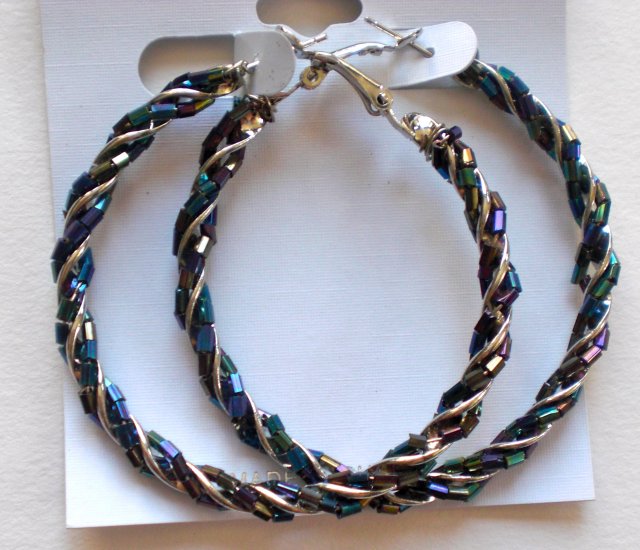 Beaded Hoop Earrings (Dark Rainbow)