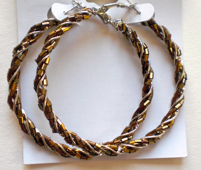 Beaded Hoop Earrings (Brown)