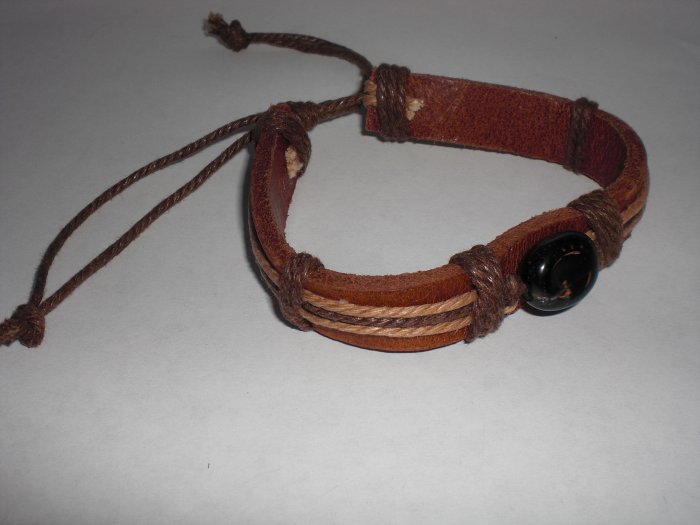 Beautiful Brown Leather bracelet with Black Stone