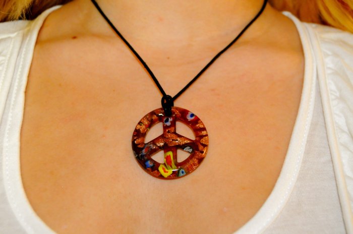 Marble Peace Sign Necklace (Purple)