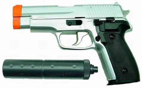 Hfc Sg226 Airsoft Pistol With Mock Silencer (silver)