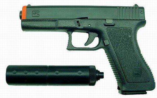 Hfc "glock 17" Replica Airsoft Pistol With Silencer(black)