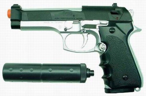 Hfc M92fs Replica Airsoft Pistol With Silencer(2-tone)