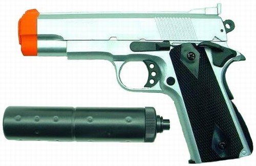 Hfc M1911 Replica Airsoft Pistol With Silencer (silver)