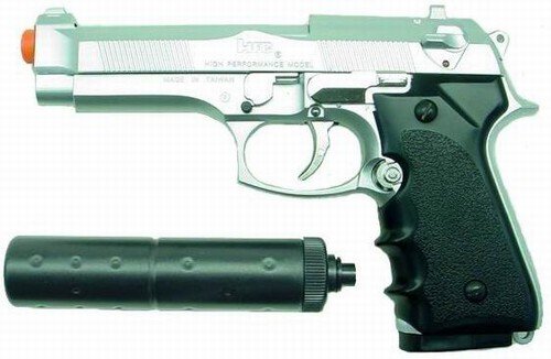 Hfc M92fs Replica Airsoft Pistol With Silencer(silver)