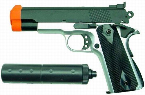 Hfc M1911 Replica Airsoft Pistol With Silencer (2-tone)