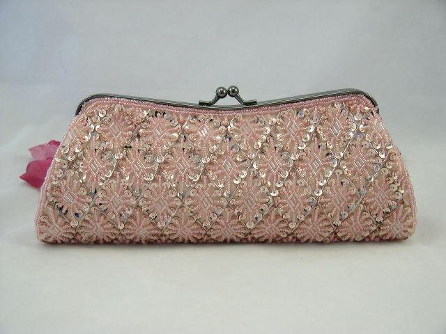 Elegant CHAMPAGNE Beaded Rhombic Evening Clutch Purse Evening Bags
