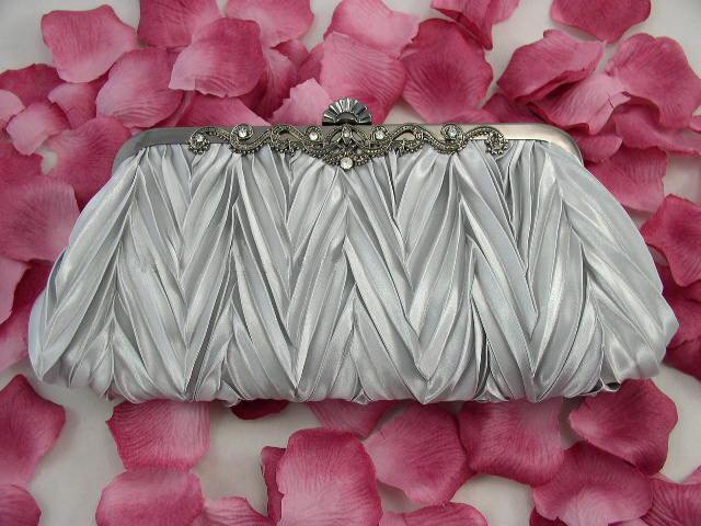 White Satin Pleated Purse Wedding Clutch Jewelry Evening Bags