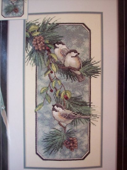 Chickadees On A Branch Stamped Cross Stitch Kit New