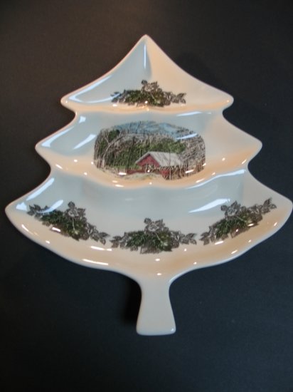 Johnson Brothers Friendly Village Large Christmas Tree Candy or Sweet Dish New in Box