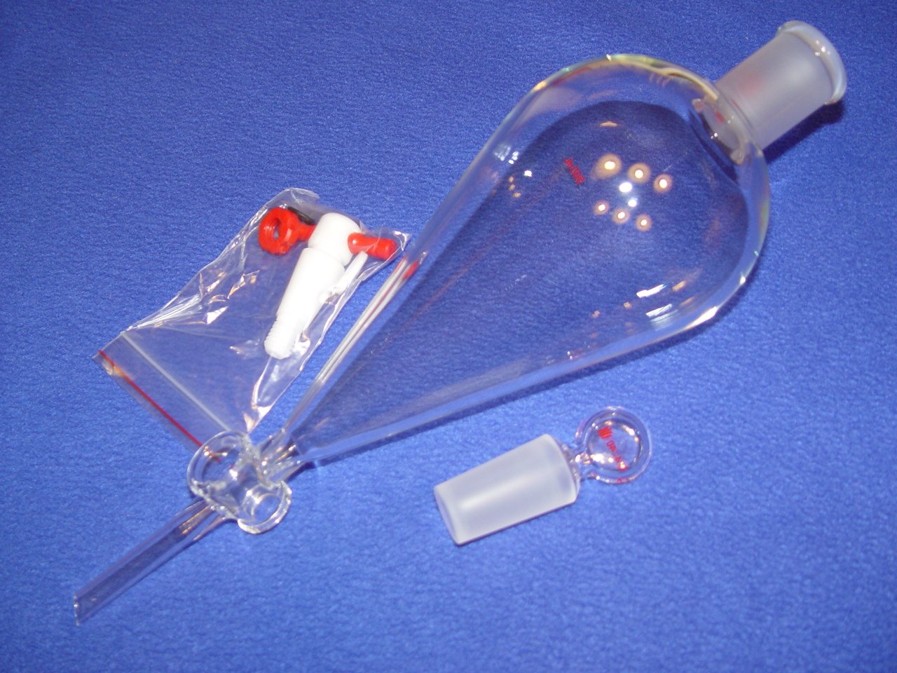 Separatory funnel 1000ml pear shape PTFE Premium with stopper