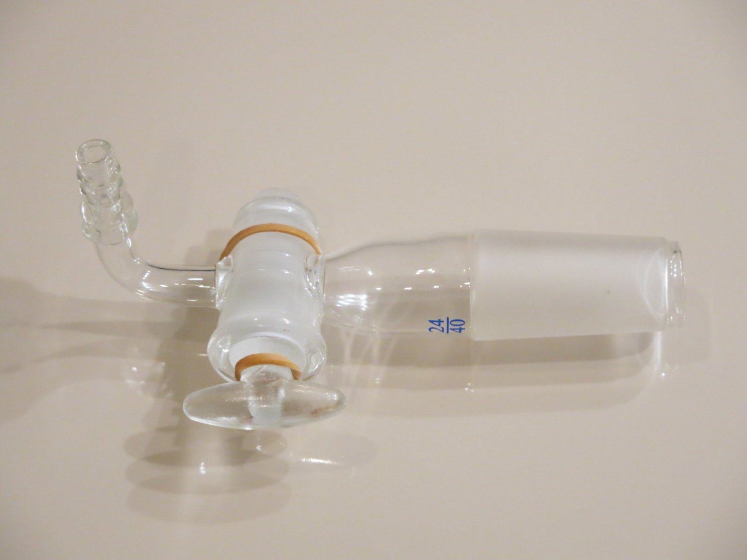 Flow control inlet adapter: 24/40, glass stopcock, bent