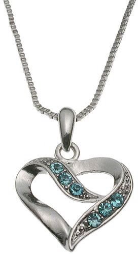 Aqua Crystal Heart Pendant Box Chain Necklace