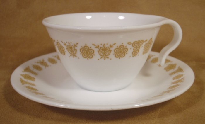 CORELLE GOLD BUTTERFLY HOOK HANDLED CUPS & SAUCERS