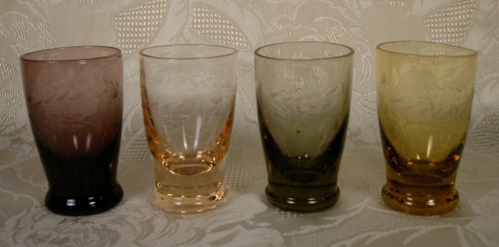 ETCHED CRYSTAL MULTICOLOR MINI TUMBLERS SET OF 4 *SHIPS FREE*