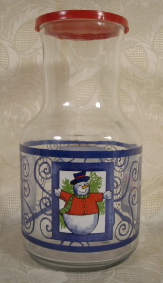 SNOWMAN DESIGN BEVERAGE JUICE MILK DECANTER W/LID