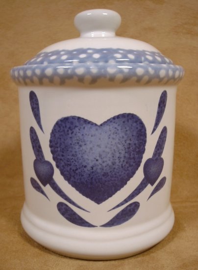 CORELLE BLUE HEARTS SM. STONEWARE CANISTER