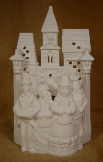 PARTYLITE HOLIDAY VILLAGE CAROLERS IVORY PORCELAIN TEALIGHT HOLDER