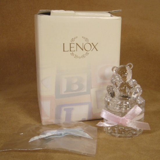 LENOX CRYSTAL BEAR TOOTHFAIRY BOX W PINK & BLUE RIBBONS *SHIPS FREE*