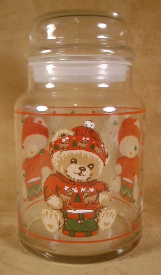 TIENSHAN CHRISTMAS THEODORE COUNTRY BEAR GLASS CANISTER