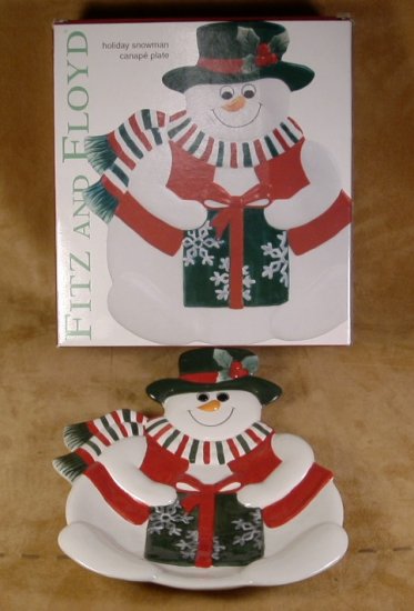 FITZ & FLOYD HOLIDAY SNOWMAN CANAPE PLATE *NIB*