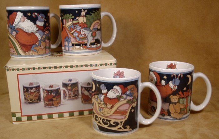 SUSAN WINGET FOLK ART SANTA COLLECTION MUGS 1993 *NIB*