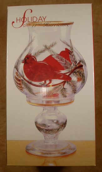 HOLIDAY SPIRIT MOUTH BLOWN CARDINAL HURRICANE LAMP NIB*