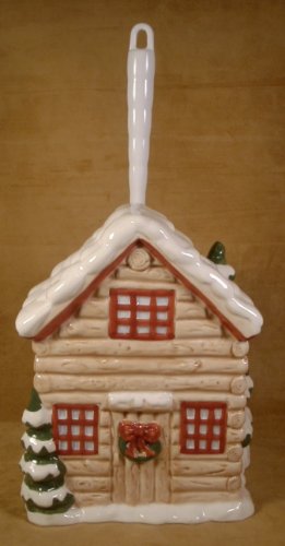 HOME BAZAAR LOG HOUSE CERAMIC TOILET BRUSH HOLDER *NEW