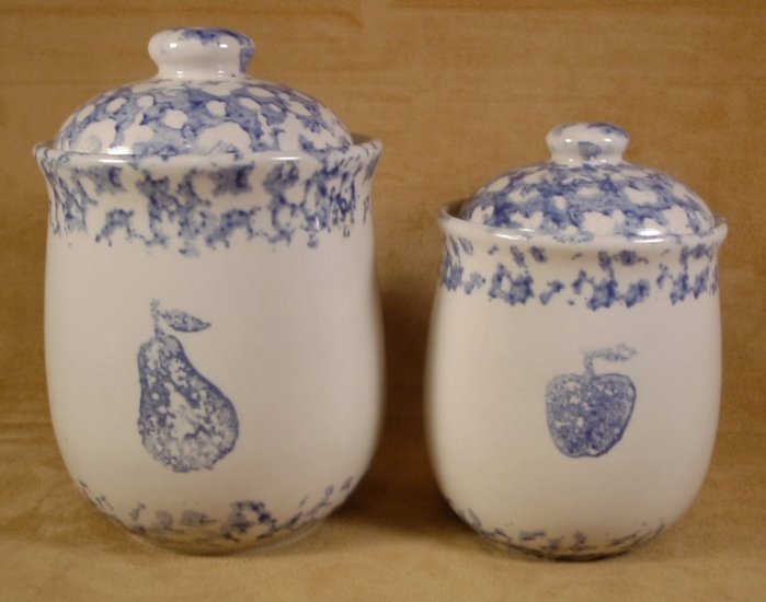TIENSHAN HEARTS FRUIT ANIMALS BLUE SPONGE STONEWARE CANISTERS