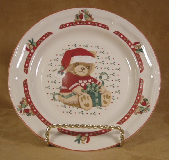 TIENSHAN CHRISTMAS COUNTRY BEAR SALAD PLATES *EC*