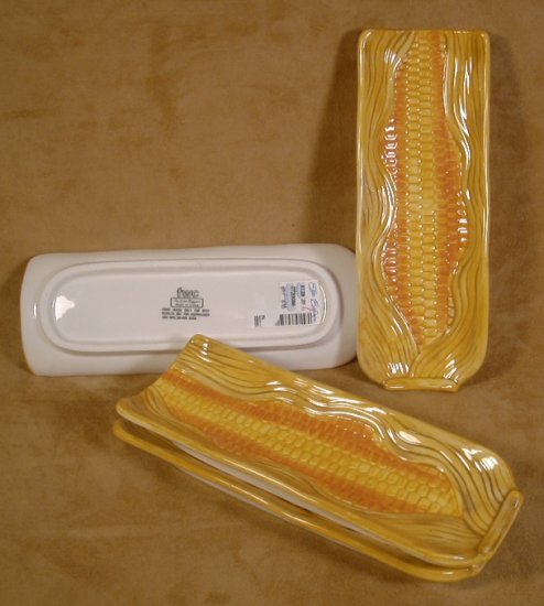 THE COOKS BAZAAR GOLD ORANGE CORN HOLDERS DISHES TRAYS