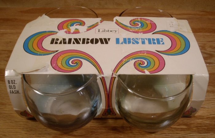 VINTAGE LIBBEY RAINBOW LUSTRE OLD FASHION GLASSES MIB