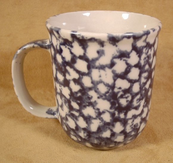TIENSHAN FOLK CRAFT ANIMALS BLUE SPONGED STONEWARE MUGS