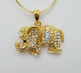 Golden Swarovski Crystal Elephant Necklace
