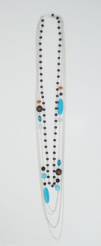 Long Brown and Turquoise Chain Necklace
