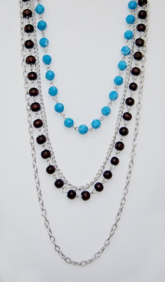 Brown and Blue Bead Necklace.
