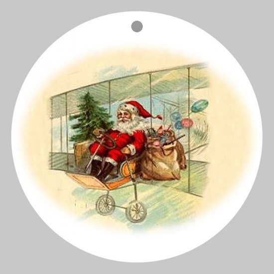Victorian Style Santa Clause Porcelain Christmas Ornament - Flying Santa 01 - NEW