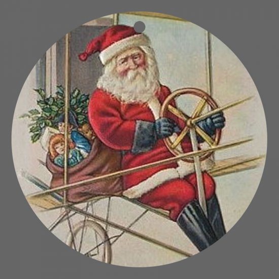 Victorian Style Santa Clause Porcelain Christmas Ornament - Flying Santa 02 - NEW