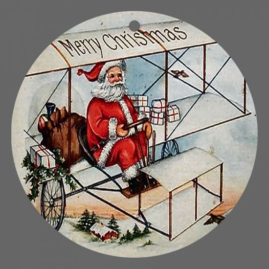 Victorian Style Santa Clause Porcelain Christmas Ornament - Flying Santa 03 - NEW