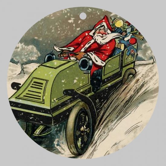 Victorian Style Santa Clause Porcelain Christmas Ornament - Driving Santa - NEW