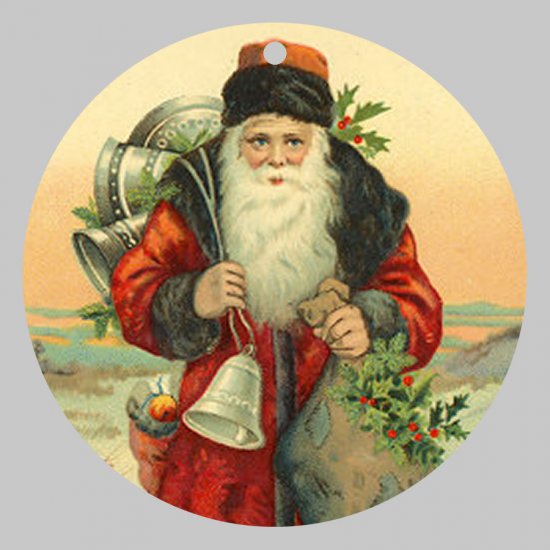Victorian Style Santa Clause Porcelain Christmas Ornament - Red Santa w/ Bells - NEW