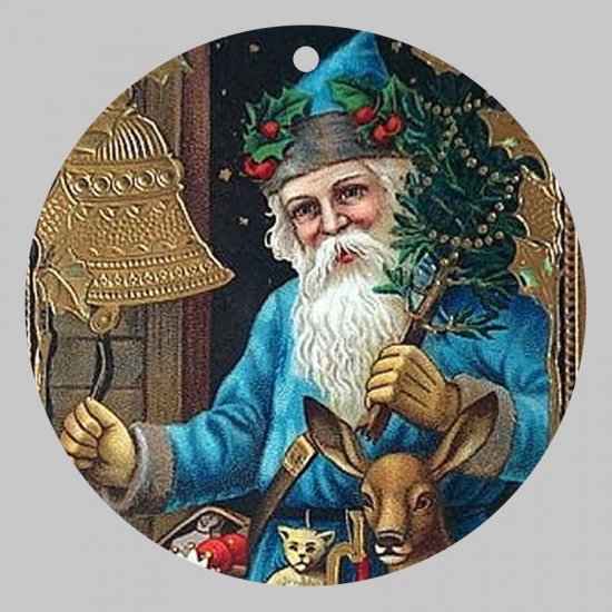 Victorian Style Santa Clause Porcelain Christmas Ornament - Blue Santa w/ Bells 01 - NEW