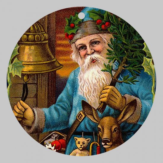 Victorian Style Santa Clause Porcelain Christmas Ornament - Blue Santa w/ Bells 02 - NEW