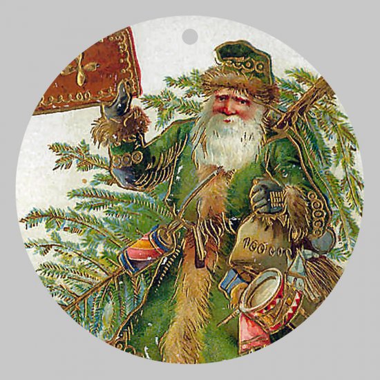 Victorian Style Santa Clause Porcelain Christmas Ornament - Green Santa - NEW