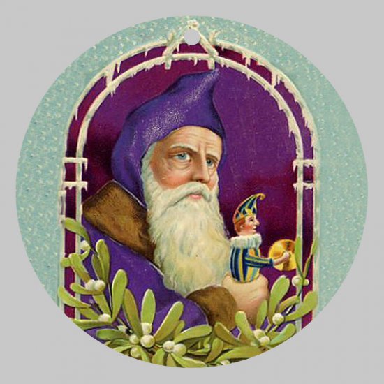 Victorian Style Santa Clause Porcelain Christmas Ornament - Purple Santa - NEW